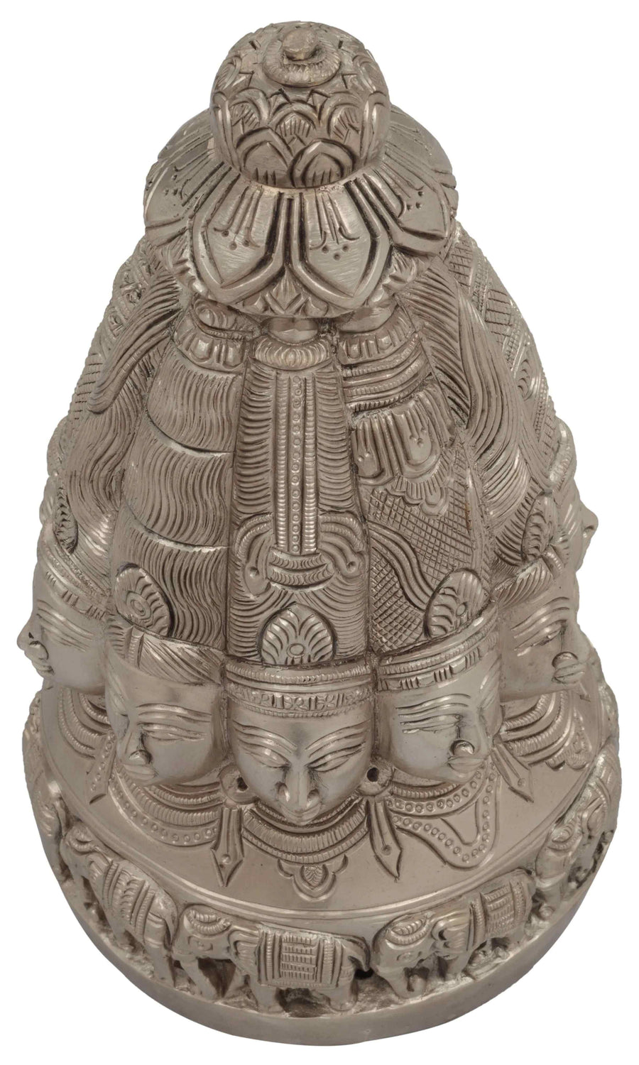 Ten-Faced Mukhalingam alluring silver Brass Idol | Handmade 7 inches Craft Detail