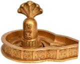 Brass Shiva linga statue with snake hood finial and engraved base bowl.