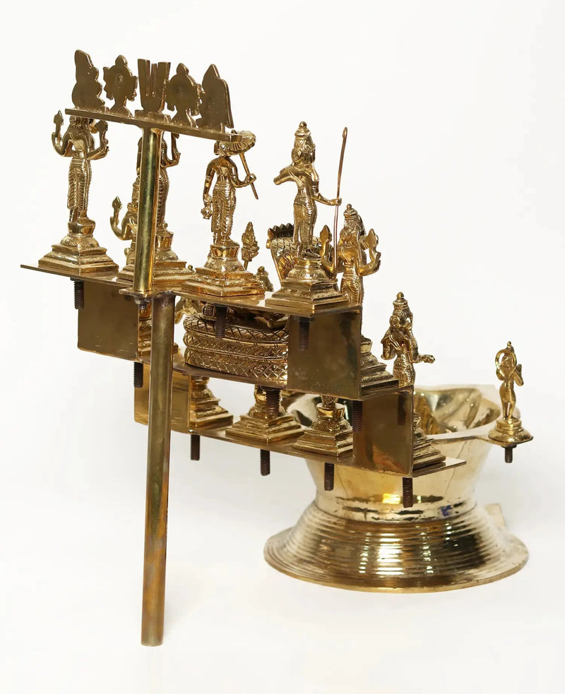 Brass Oil Lamp Featuring Vishnu Dashavatar 19 Inches