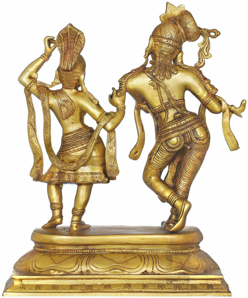 Handmade Brass Statue of Tribhang Murari (Krishna) Watching Radha Dance 17 Inches