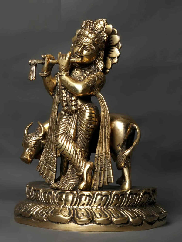 Brass Kanhaiya Idol - The Beloved of All 9 inches Entryway Setting