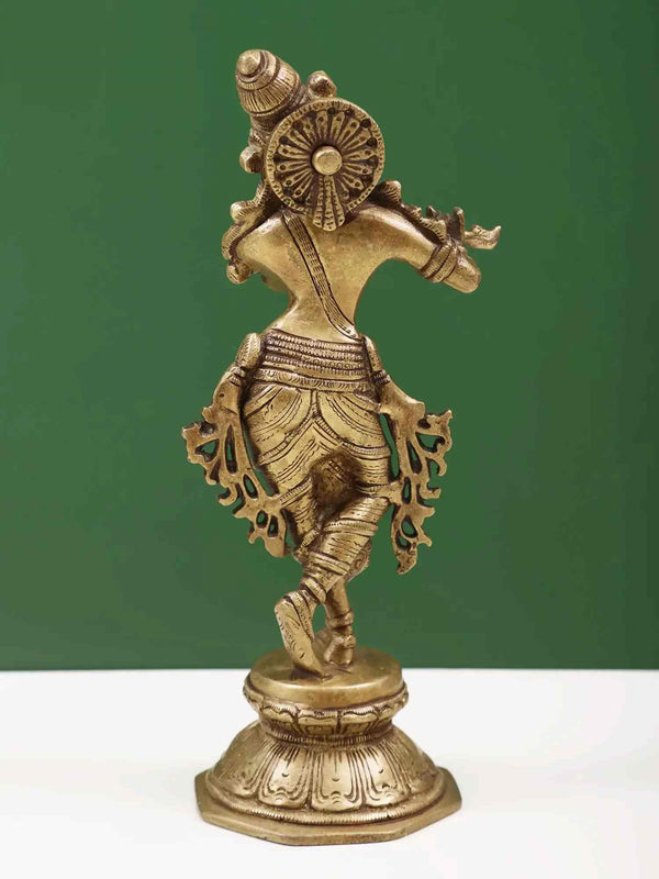 Brass Sculpture of Lord Krishna 9 Inches Study Setting