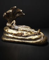 Shesha-Shayi Vishnu sculpture reclining on serpent coils with cobra hood, 14 in