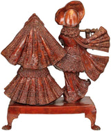 Brass Radha-Krishna figurine statue, detailed patterned dresses and raised arms