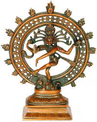 Nataraja Brass sculpture, 8-inch dark bronze deity with ornate halo