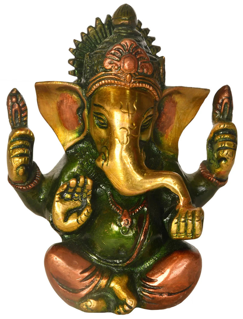 Brass Statue of Ganesha Granting Blessings 4 inches