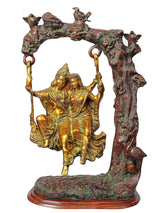 Handmade brass Radha and Krishna swinging statue, 20 inch height