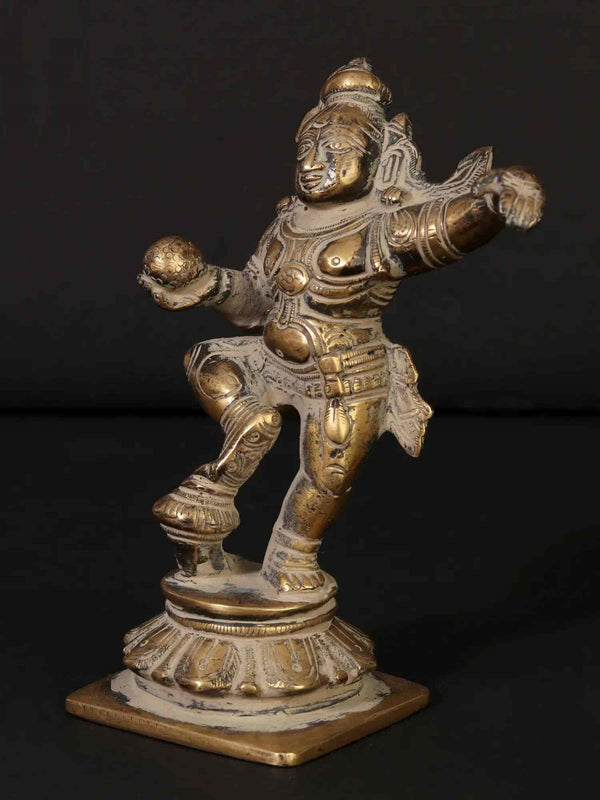 Brass Sculpture of Small Dancing Krishna 5 Inches Entryway Setting