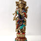 Handmade Brass Sculpture of Krishna Playing the Flute with Inlay Work 24 inches