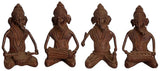 Set of four antique brass Ganesha statues in seated musical poses