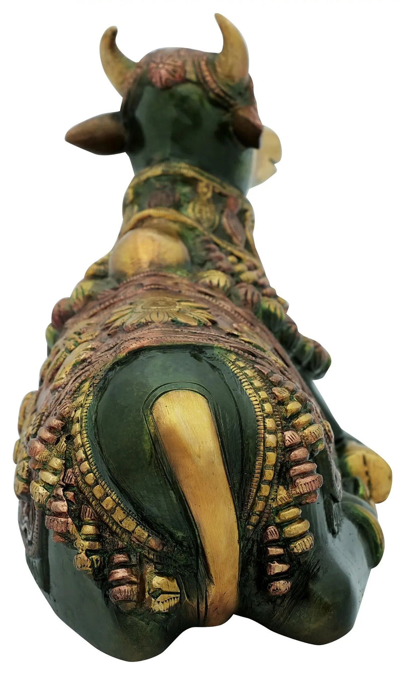 Handmade Henna touch Brass Statue of Nandi, the Vehicle of Lord Shiva 10 Inches