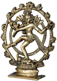 Brass Nataraja murti idol with ornate halo ring and dancing Lord Nataraja figure