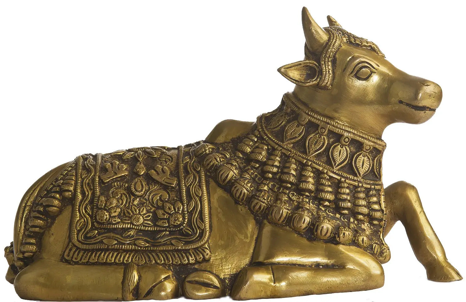 Handmade Natural Brass Statue of Nandi, the Vehicle of Lord Shiva 10 Inches