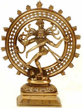 Nataraja brass sculpture, dancing Shiva figure in circular frame, 11 in