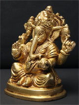 AONA brass Lord Ganapati idol, four-armed seated with ornate crown, 5 inches