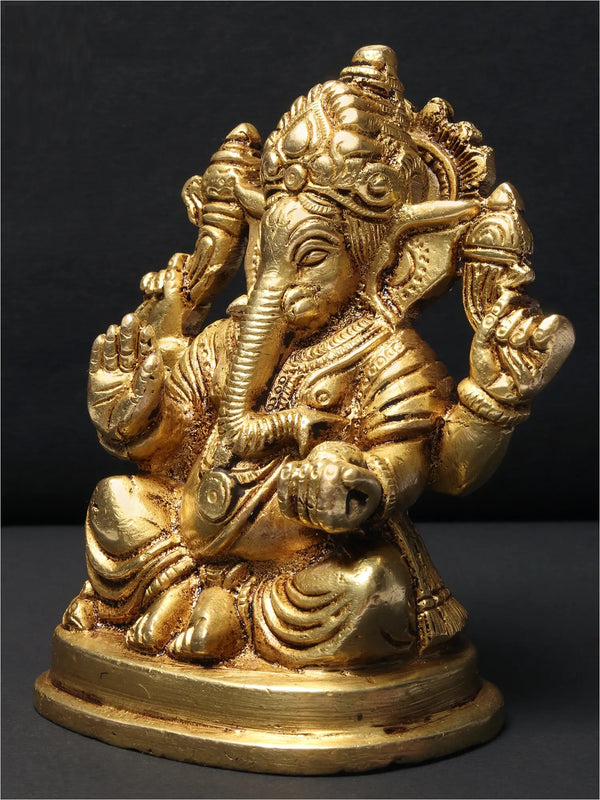 Chaturbhuja Lord Ganapati Brass Statue 5 inches