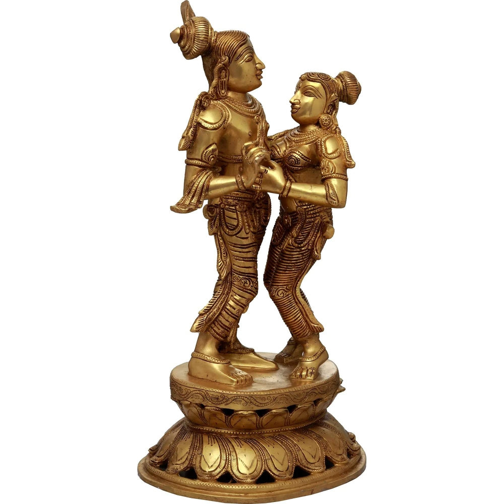 Brass Radha-Krishna dancing Rasleela idol, 20 in, ornate base