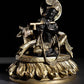 Brass Statue of Seated Murli Manohar Krishna with Cow 8 Inches