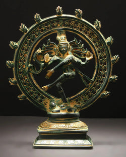 Handcrafted Green Patina Brass Idol of Lord Shiva as Nataraja 9 inches