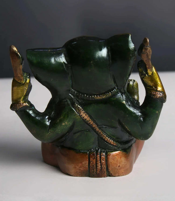 Small Brass Lord Ganpati Maharaj Statue 3 inches Study Setting