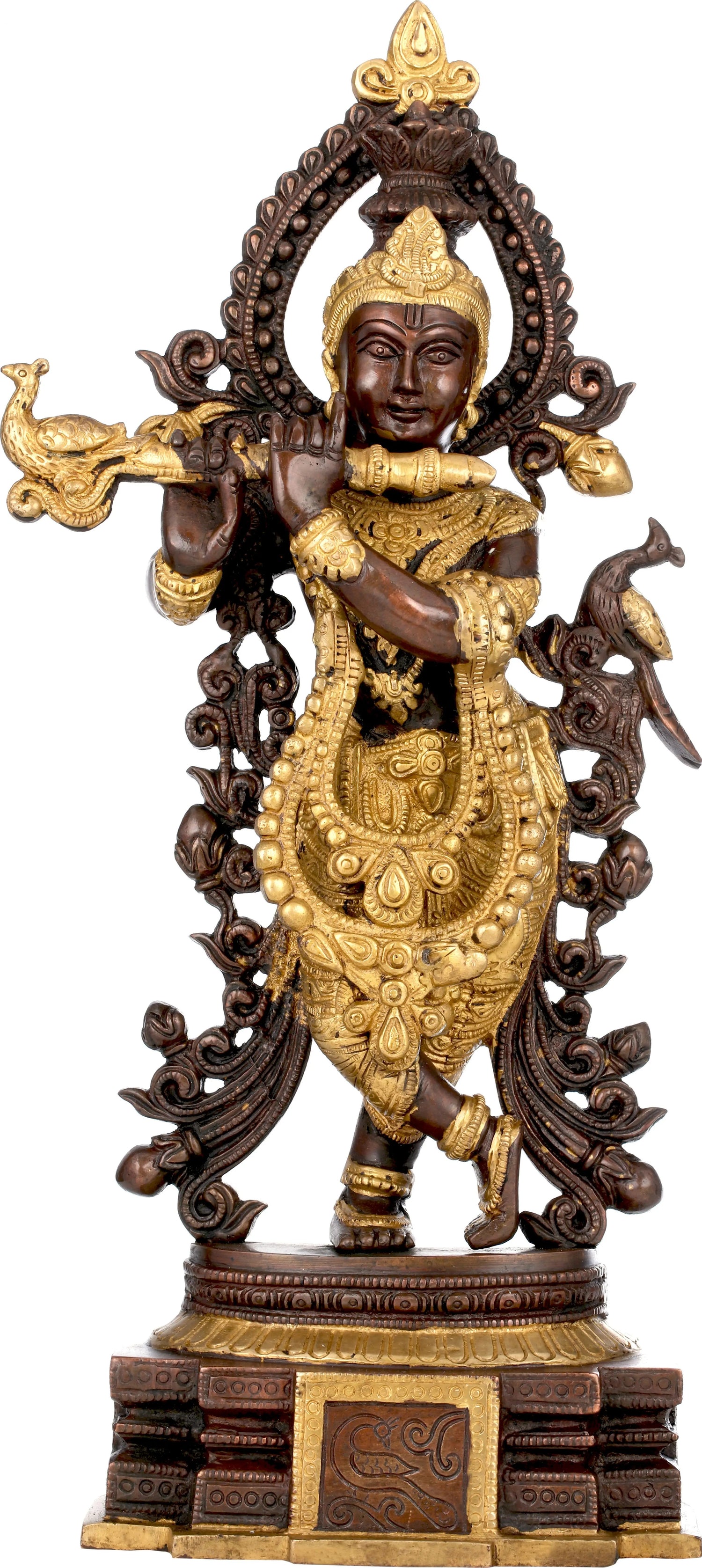 Handmade Brown gold  Brass Sculpture of Venugopala (Krishna Playing the Flute) 15 inches