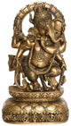 Brass Statue of Lord Ganesha Playing the Flute 17 Inches