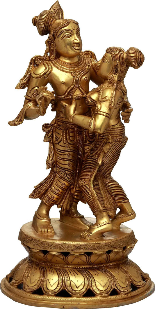 A Brass Sculpture Depicting Radha Moving Closer to Krishna 20 Inches