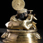 Brass Statue of Seated Murli Manohar Krishna with Cow 8 Inches