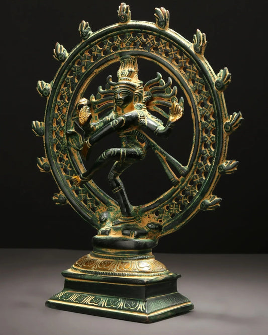 Handcrafted Green Patina Brass Idol of Lord Shiva as Nataraja 9 inches