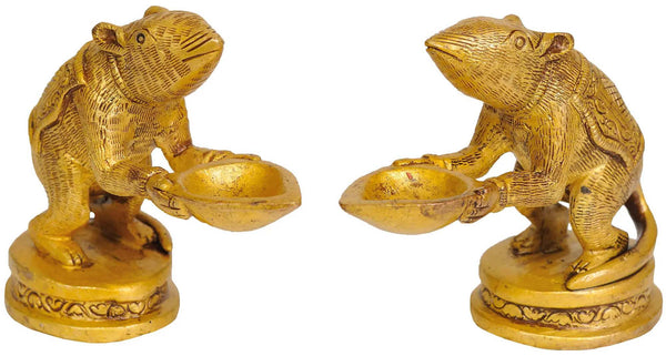 Handmade brass Ganesha's rat oil lamps (pair) 3 inches