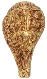 Brass conch top view with detailed relief of Shiva, Parvati and Ganesha, 5 inches