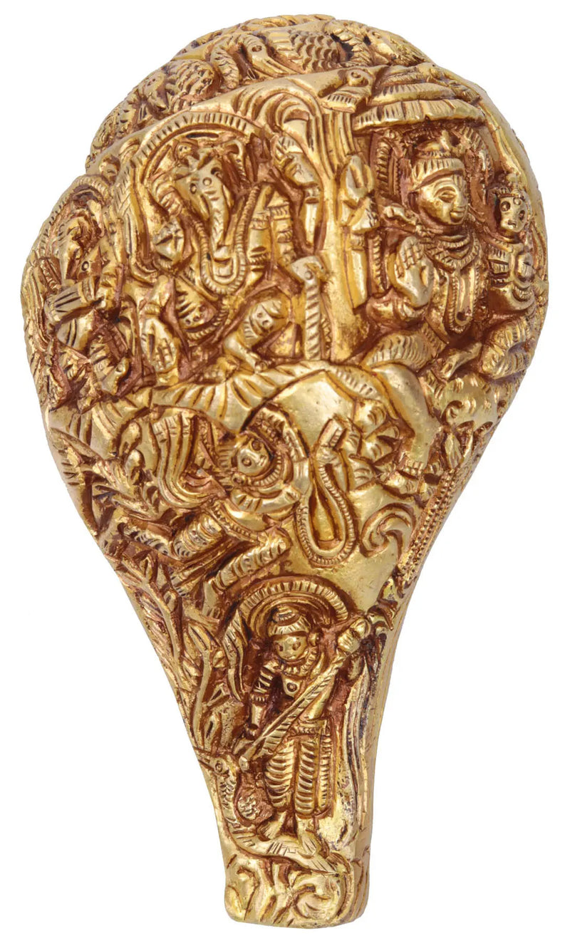 Brass Conch Featuring Images of Shiva, Parvati, and Ganesha 5 inches