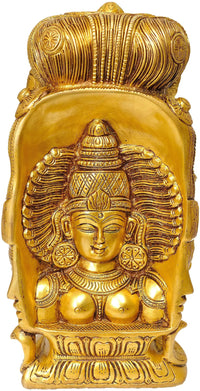Brass Mukhalingam idol head with Parvati face, ornate crown and jewelry