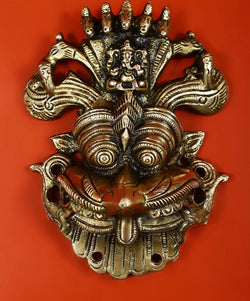 Wall hanging of Panchanaga Kirtimukha with seated Ganesha on top 6 inches