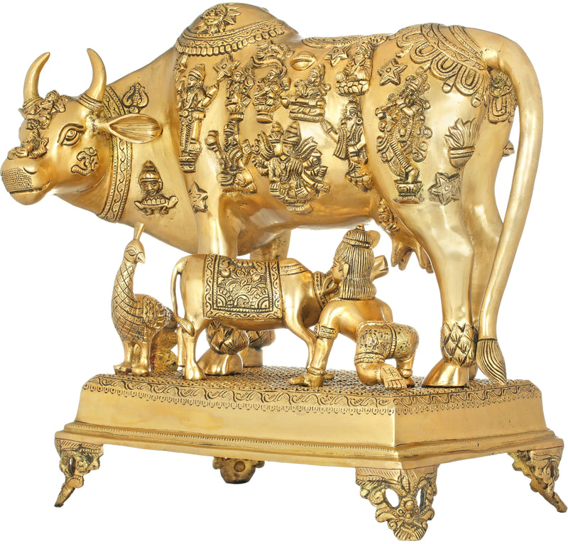 Handmade Brass Sculpture of the Cow, Abode of the Devagana 20 Inches