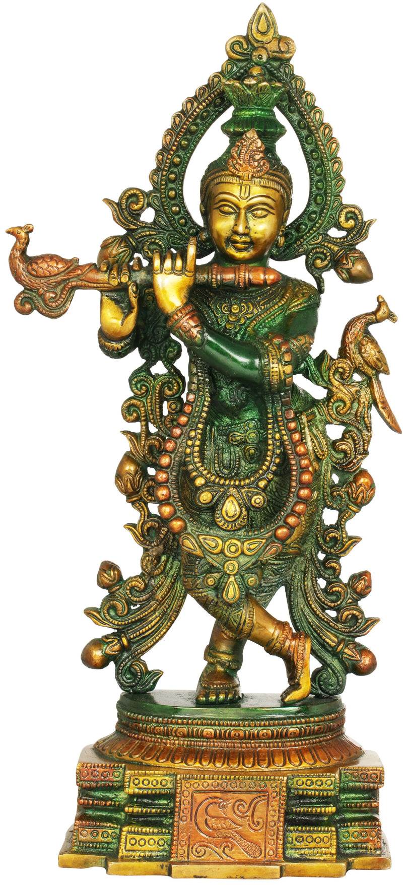 Handmade Henna touch Sculpture of Venugopala (Krishna Playing the Flute) 15 inches