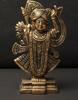 Brass Shrinathji idol figurine, standing with raised arms and ornate crown