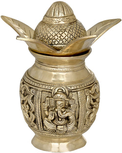 Brass Coconut Kalasha for Lakshmi Ganesha Pujan 7 Inches