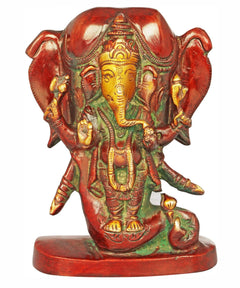 Lord Ganesha brass idol, elephant-headed figure seated with detailed ornaments