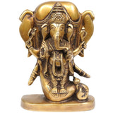 Brass Ganesha idol with elephant head, seated pose, ornate detailing, 5 in