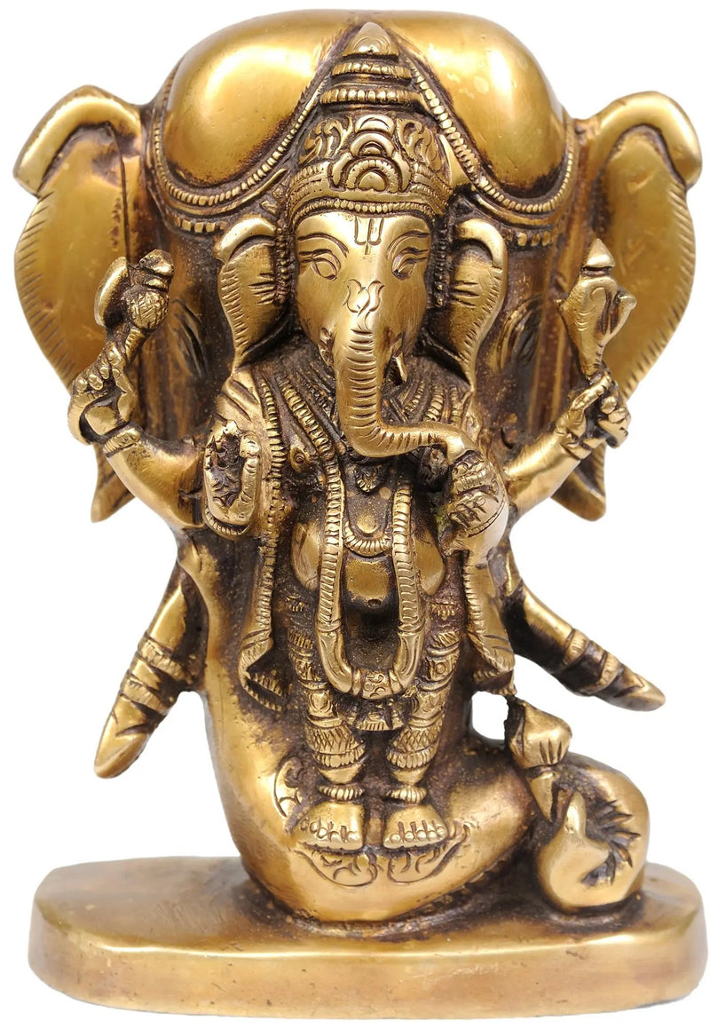 Brass Lord Ganesha Idol with an Elephant Head Backdrop 5 inches