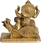 Lord Ganesha brass idol, detailed back with circular halo, 4-inch