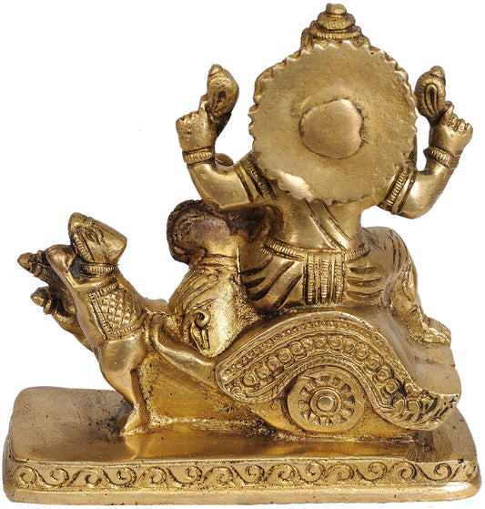 Lord Ganesha Idol Riding on Mouse Chariot in Brass  4 inches