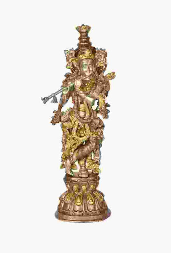 Handmade Silver Gold Brass Statue of Murli Krishna 24 Inches
