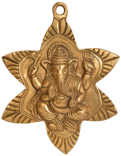 Brass wall hanging featuring Ganesha in a star motif 7 Inches