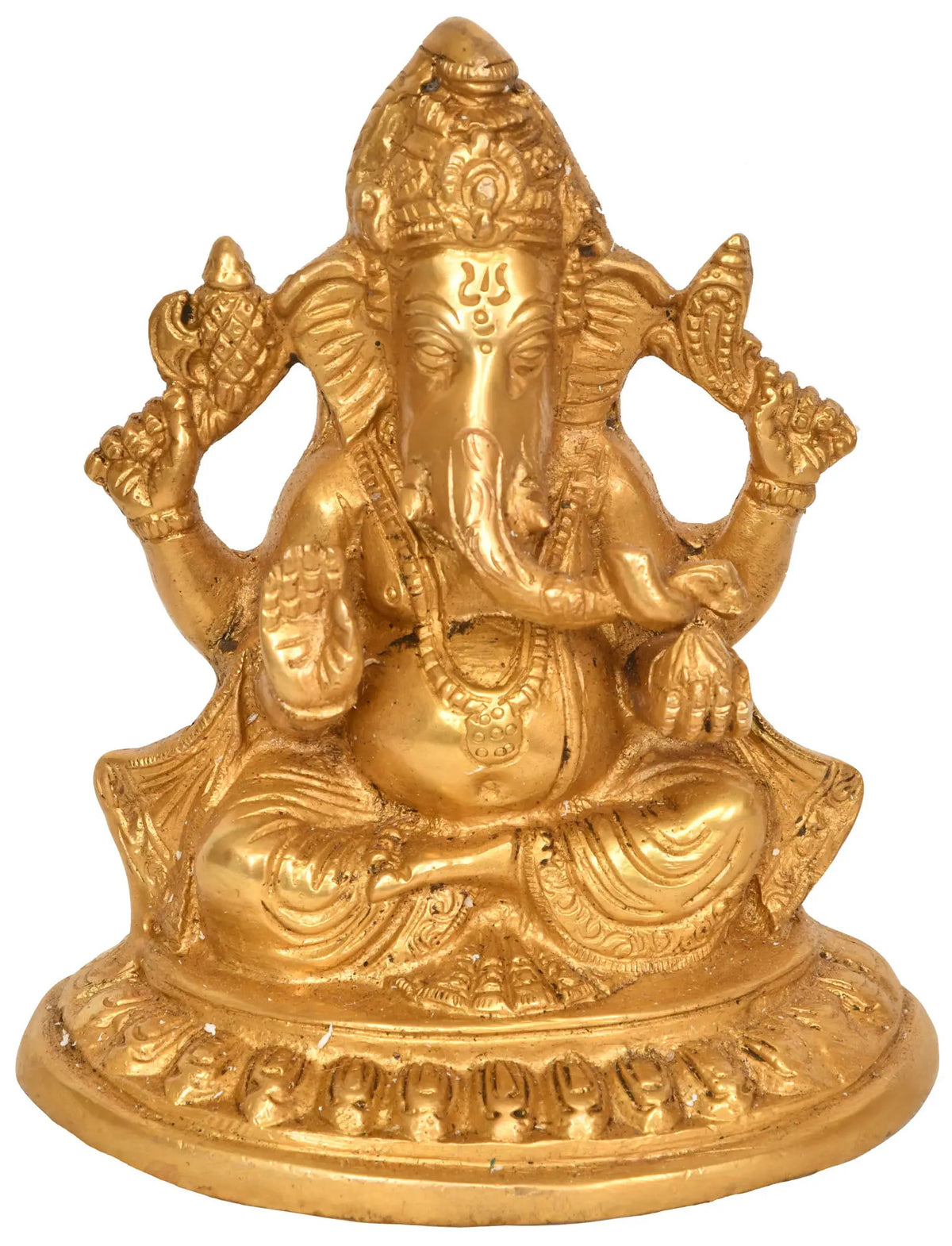 Handmade brass Ganesha statue in Ashirwad mudra, seated, 6 inch