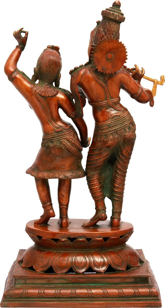 Brass Statue Depicting Radha Dancing on the Flute of Her Beloved Krishna 23 INCHES