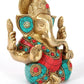 Small brass idol of Lord Ganapati with inlay work 4 inches