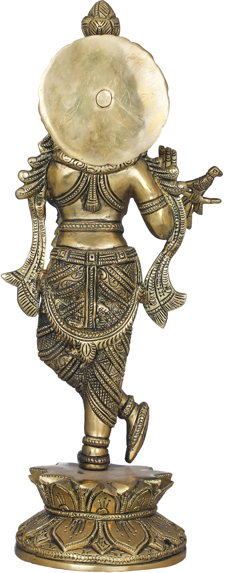 Handmade Brass Sculpture of Krishna, The Divine Flutist 14 inches