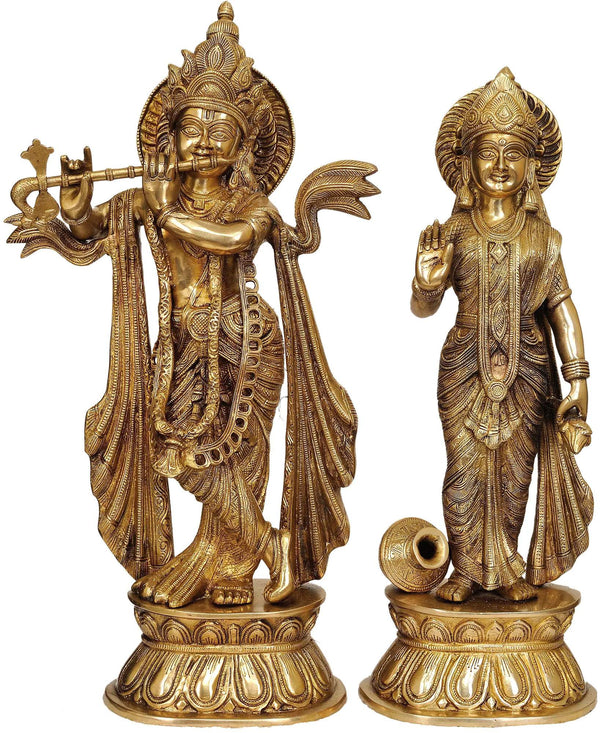 Handcrafted Brass Statue of Lord Krishna and Radha 20 INCHES